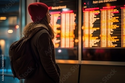 Young female traveler in international airport. Immigration and passenger concept.