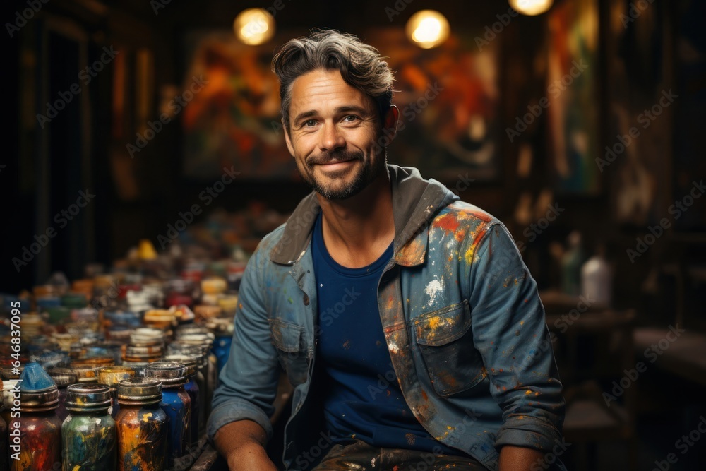 Caucasian Man House Painter Background Hard Working Generative AI Caucasian Man House Painter Background Hard Working Generative AI
