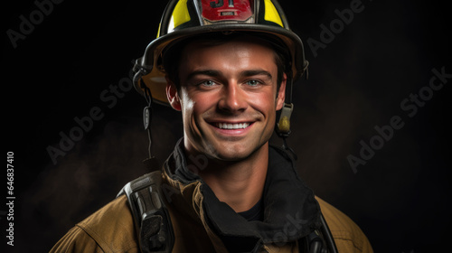 Portrait of a male firefighter on a dark background © MP Studio