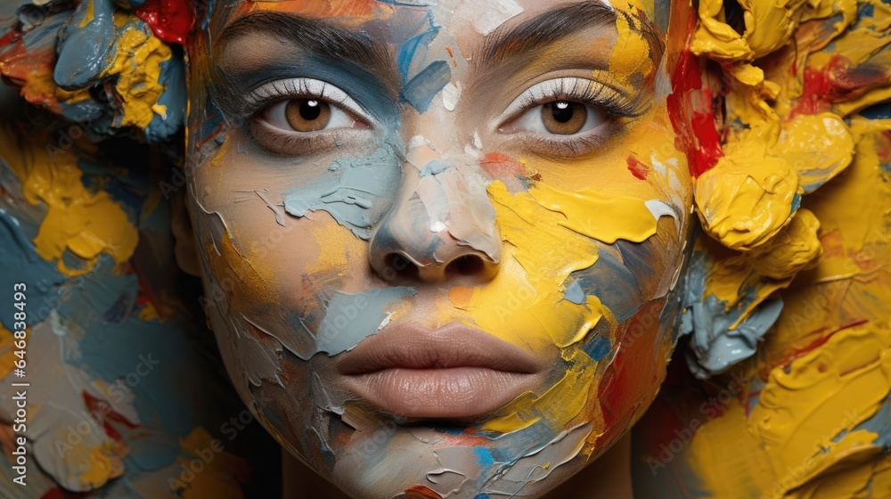 The girl's face in paint, creative composition.