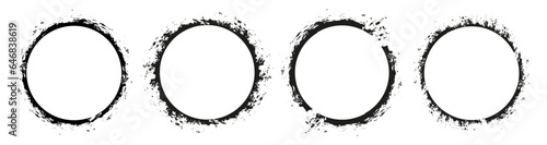 Set of round frames in grunge style. Empty black circle borders. A mess of ink strokes. Black frames on a white background. Design elements for photo, banner, postcard, story.
