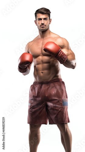 Young fit man posing with boxing outfit
