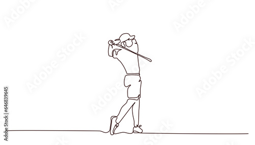 continuous lineart man pose playing golf background isolated for sport concept vector illustration