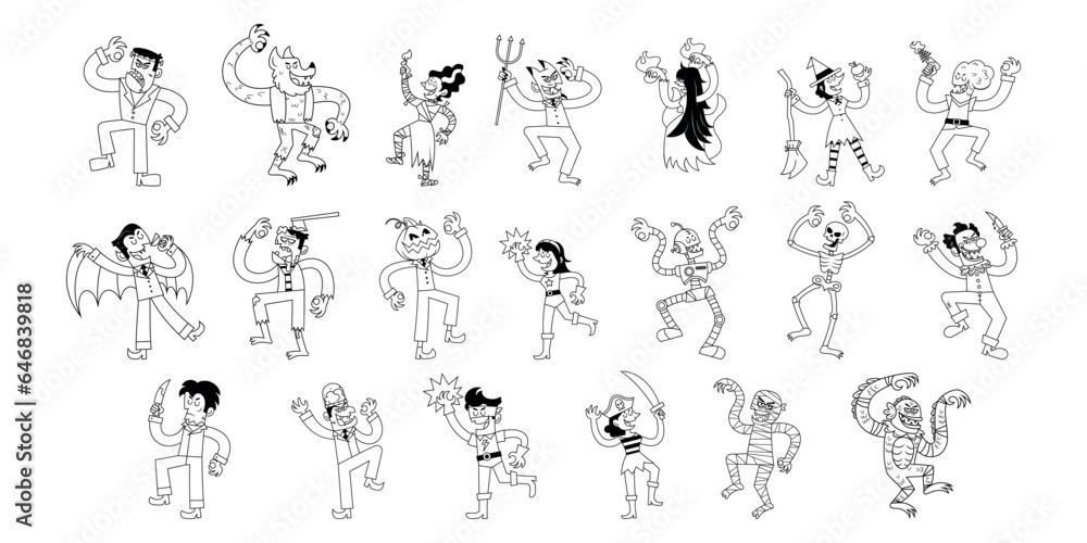 vector cartoon halloween costume characters set illustration isolated