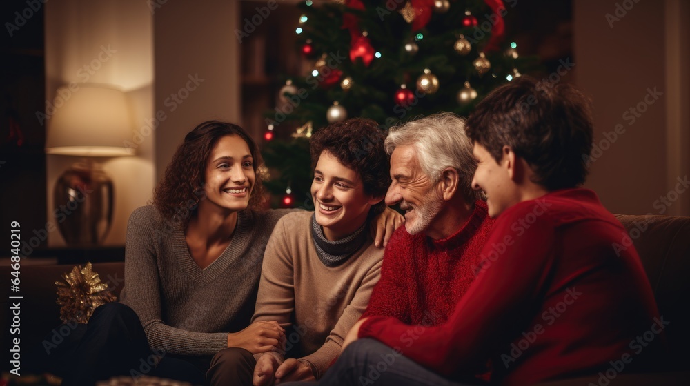 Happy family are doing communication each other during christmas holiday celebration. Happy family are doing communication each other during christmas holiday celebration.