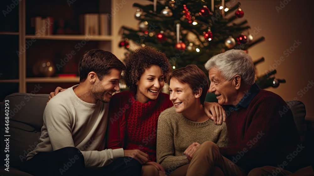 Happy family are doing communication each other during christmas holiday celebration.