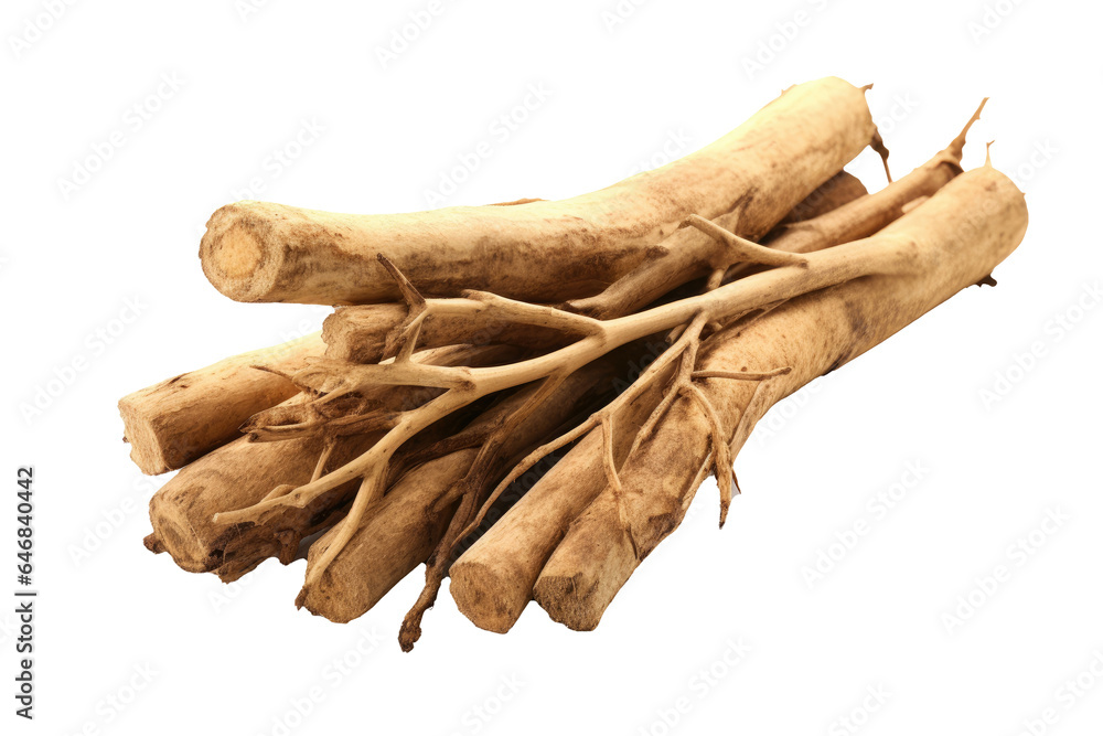 Close up Licorice roots isolated on transparent background, Asian organic Herb and spice concept, Natural organic healthy plant. - obrazy, fototapety, plakaty 