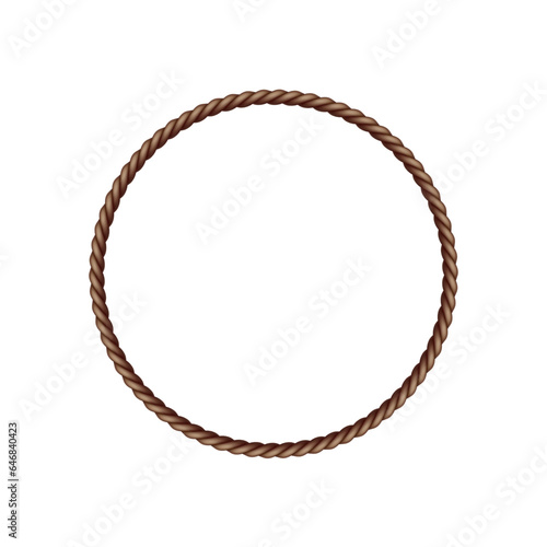 Rope frame isolated on white background. Vector brown round texture string, jute, thread or cord border pattern. Nautical twisted, decorative marine cable, frame circle element