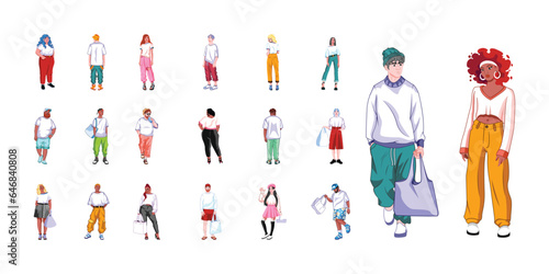 YOUNGS CHARACTERS MOCKUP TSHIRT ISOLATED CARTOON VECTOR