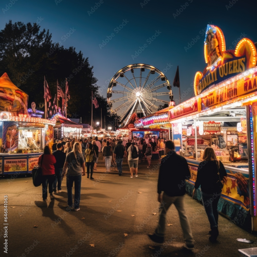 a photo of outdoor night market a fair event. Blur image of street market on night, use for background. - obrazy, fototapety, plakaty 