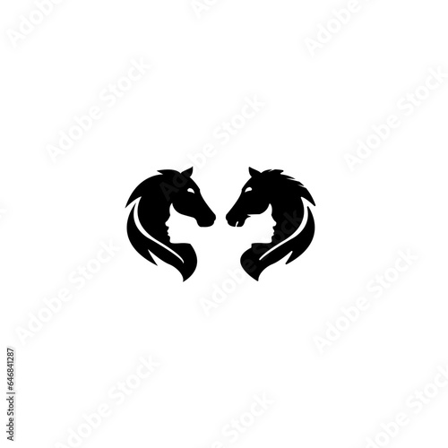 silhouette of a horse's head combined with a human head to form love. vector design for farm, beauty company. eps 10