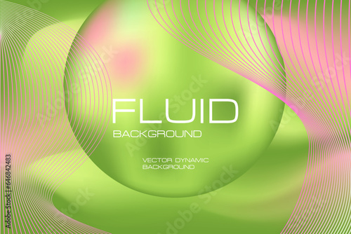 Abstract lime green background with fluid round circle and pink wavy lines, perfect for presentations, modern posters, trendy beauty banners