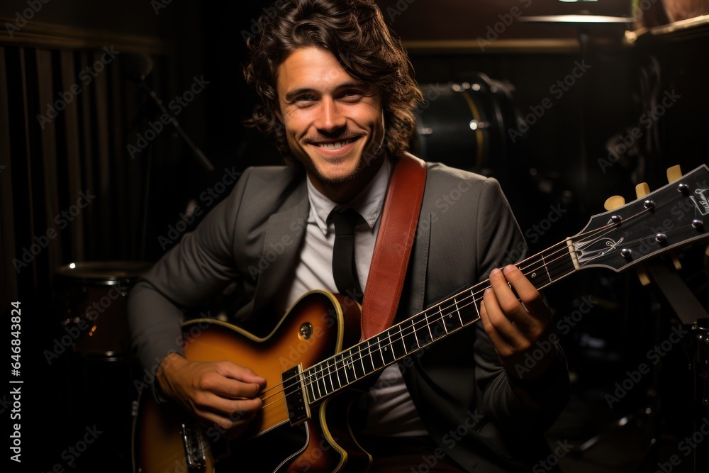 Obraz premium Caucasian Man Musician Background Captivating Generative AI