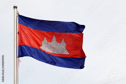 Cambodian flag waving in mid air