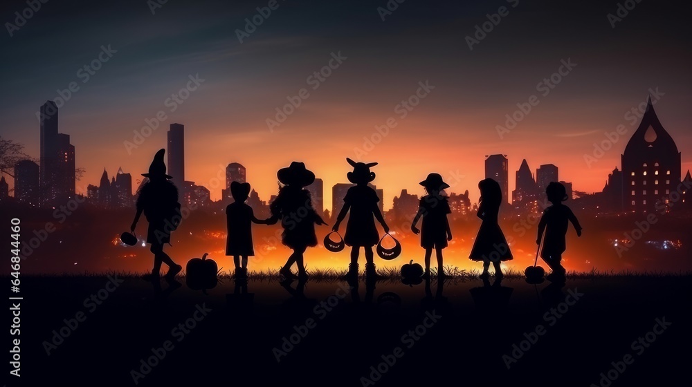 children walk around the city on Halloween children walk around the city on Halloween