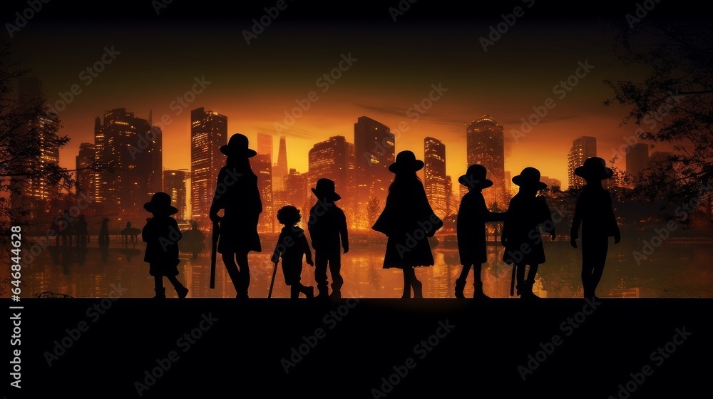 children walk around the city on Halloween children walk around the city on Halloween