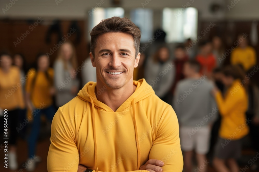 Fototapeta premium Caucasian Male Physical Education Teacher Backdrop Scene Handsome Generative AI
