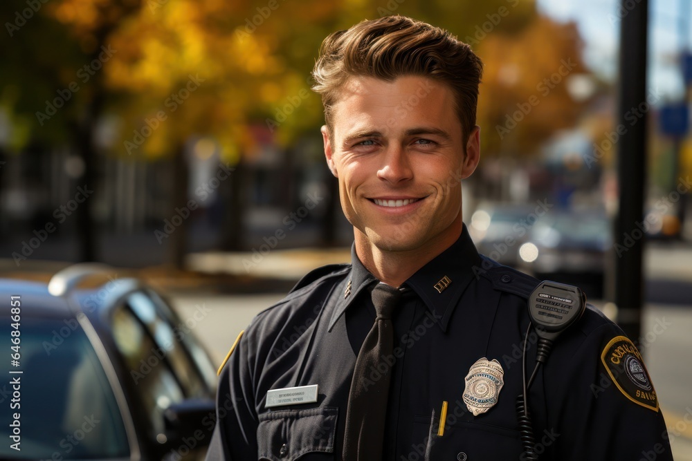Fototapeta premium Caucasian Man Police Officer Backdrop Hard Working Generative AI