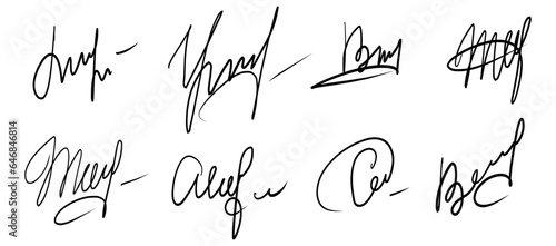 Set of fake handdrawn signature. Vector illustration