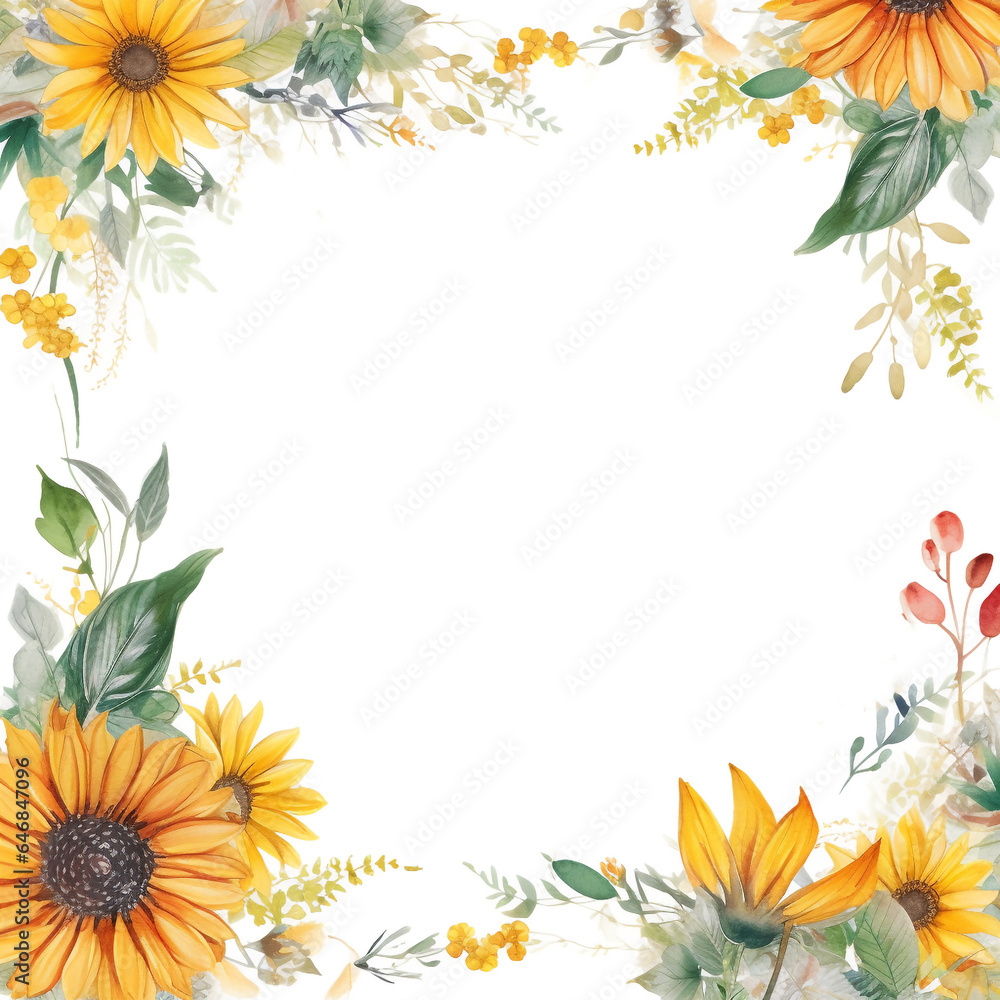 Watercolor of Sunflower frames . Frame of social media post. Concept of flora background, celebration, party, wedding event and invitation. Watercolor of Sunflower frames . Frame of social media post. Concept of flora background, celebration, party, wedding event and invitation.