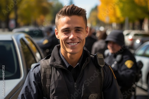 Caucasian Man Police Officer Backdrop Smart Generative AI
