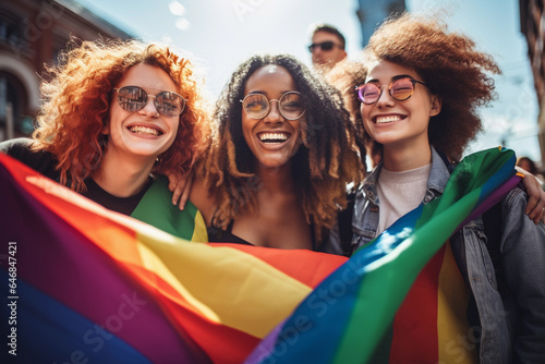LGBTI people with a rainbow flag in a parade