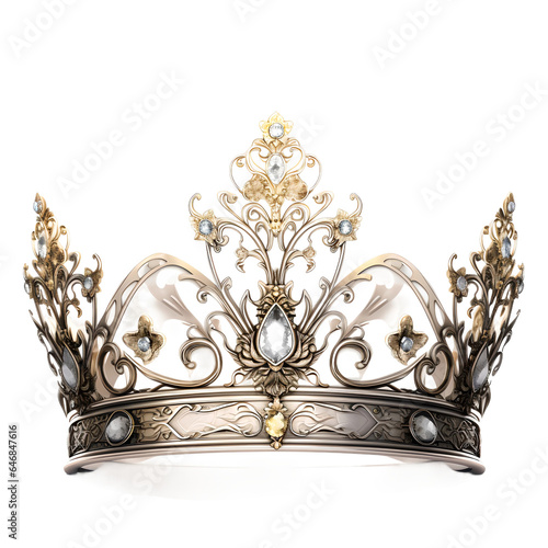 Silver crown decorated with flower-shaped gems, isolated on transparent background, Generative AI