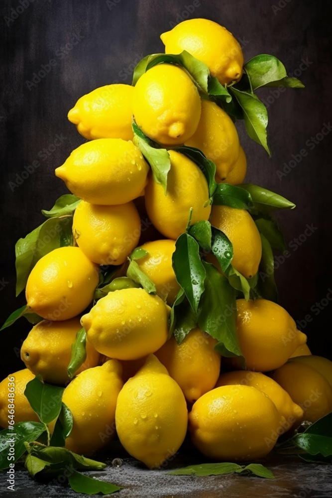 a pile of bright yellow lemons, highlighting their textured peel and sour taste
