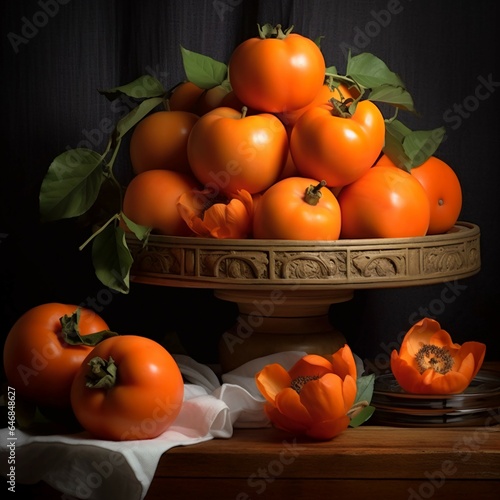 a pile of bright orange persimmons, highlighting their smooth skin and sweet flavor