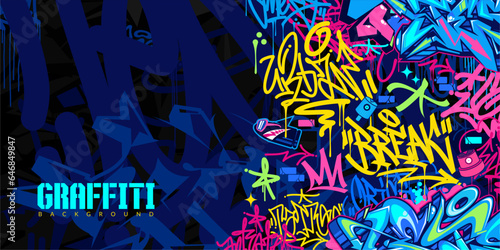 Trendy Colorful Abstract Urban Style Hiphop Graffiti Street Art Vector Illustration Background Template