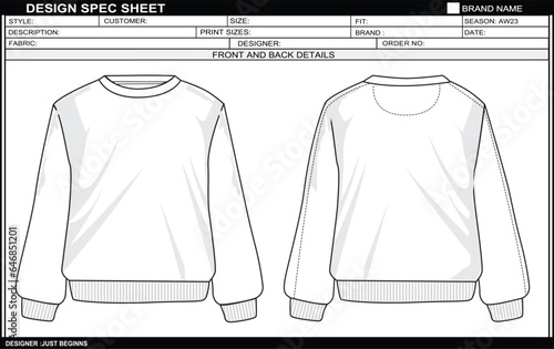 OVERSIZED SWEATSHIRT FLAT SKETCH FASHION TEMPLATE TECHNICAL DRAWING ILLUSTRATION