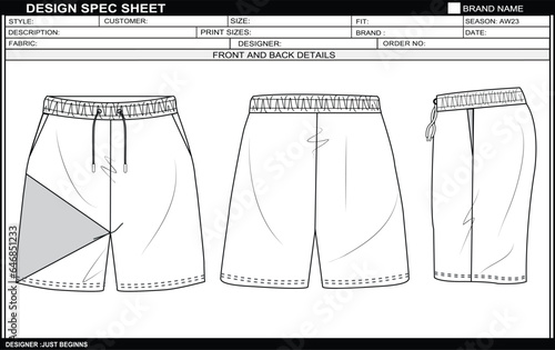 REGULAR FIT SHORT FLAT SKETCH FASHION TEMPLATE TECHNICAL DRAWING ILLUSTRATION