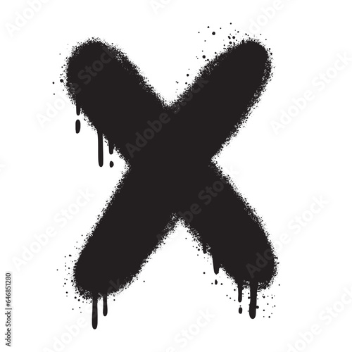 graffiti font x with over spray in black over white.
