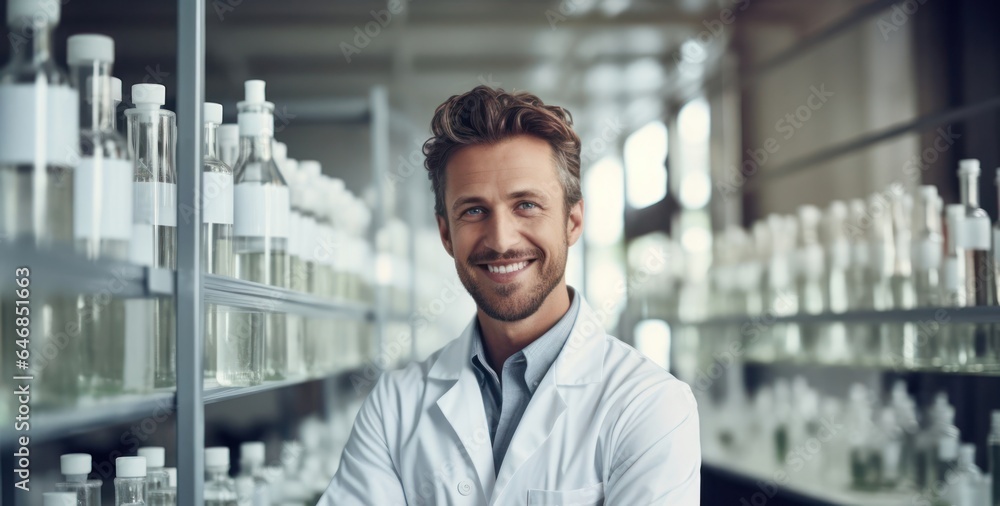Caucasian Man Research Scientist Background Impressive Generative AI Caucasian Man Research Scientist Background Impressive Generative AI
