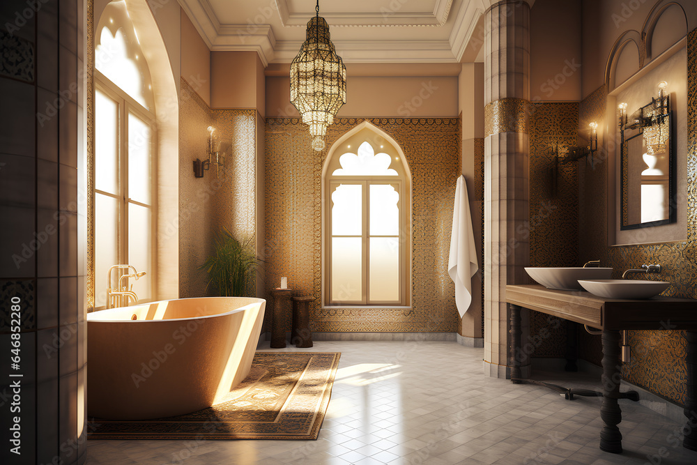 Moroccan style interior of bathroom in luxury house.