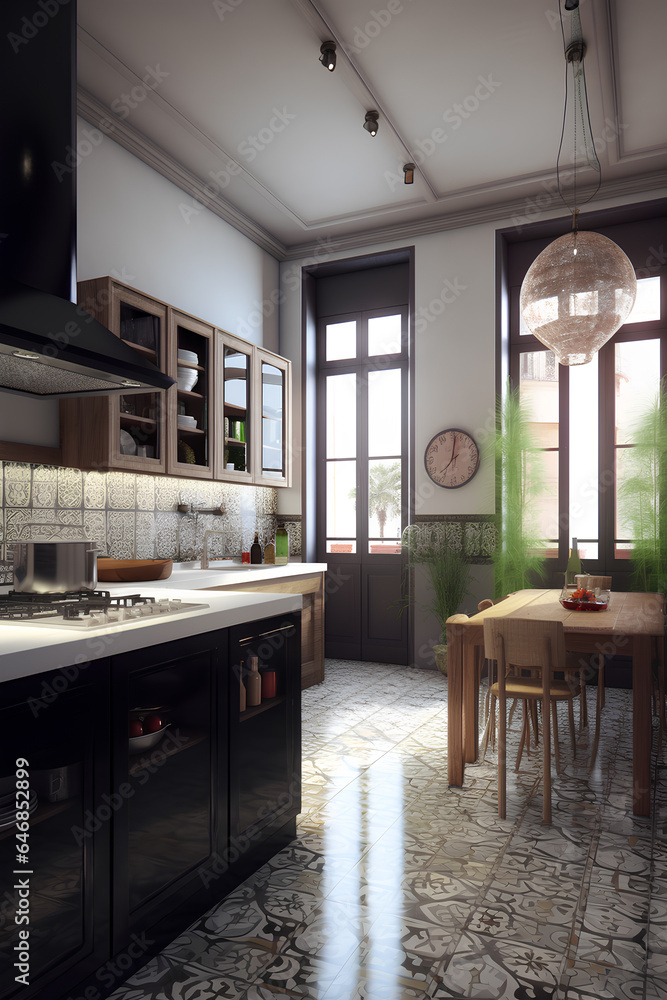 Cozy kitchen interior in modern house. Cozy kitchen interior in modern house.