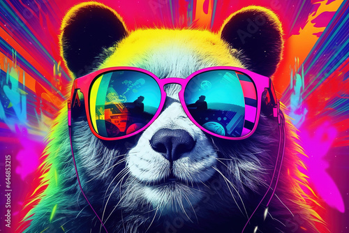 Music dj cute panda with sunglasses and headphones © arhendrix