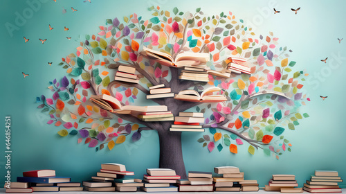 International literacy day concept with tree with books like leaves.