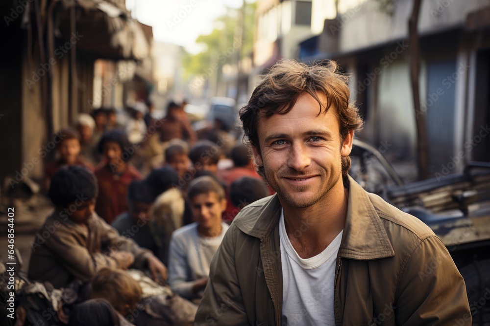 Fototapeta premium Caucasian Male Social Worker Background Handsome Generative AI