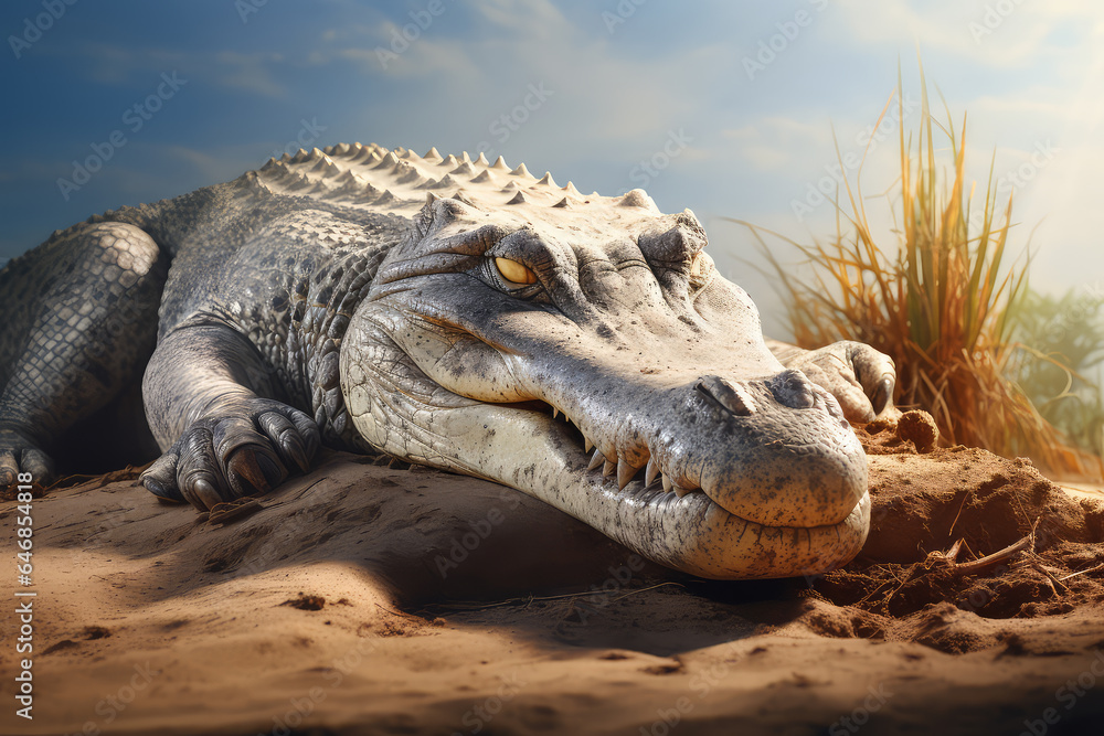 Fototapeta premium crocodile on a shore of a lake