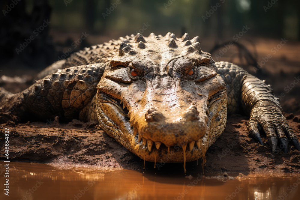 Fototapeta premium crocodile on a shore of a lake