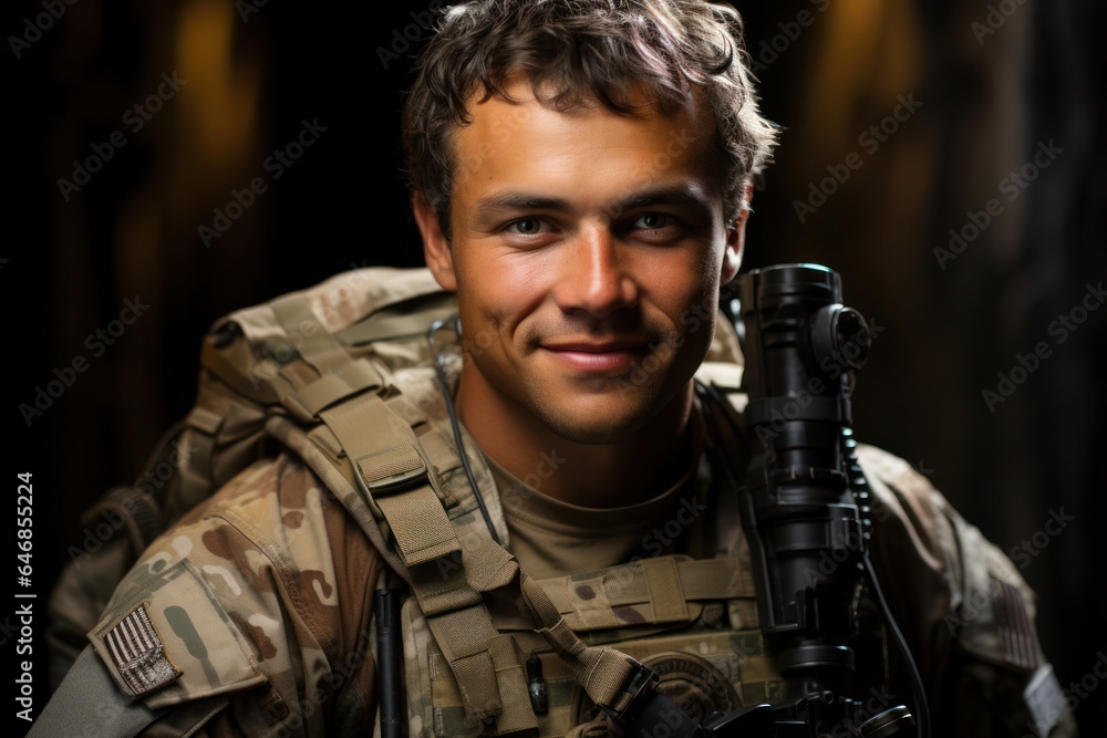 Caucasian Man Soldier Backdrop Smart Looking Generative AI
