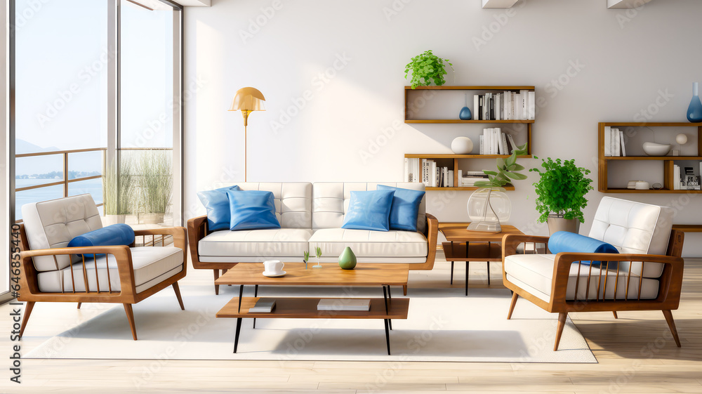 Fototapeta premium Inneneinrichtung in einem modernen Haus. Generiert mit KI