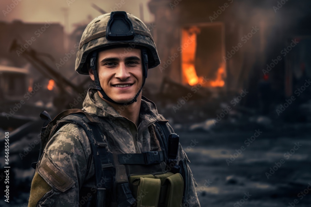Caucasian Man Soldier Background Scene Strong Generative AI Caucasian Man Soldier Background Scene Strong Generative AI