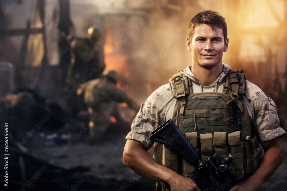 Caucasian Male Soldier Background Scene Stylish Generative AI Caucasian Male Soldier Background Scene Stylish Generative AI