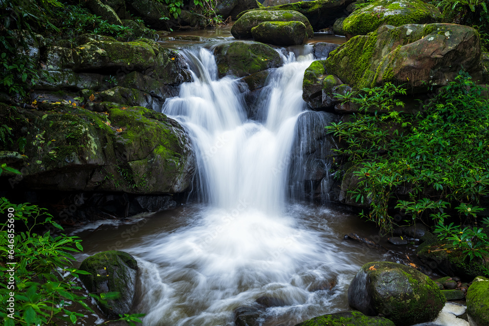 Close up of waterfall in the forest.