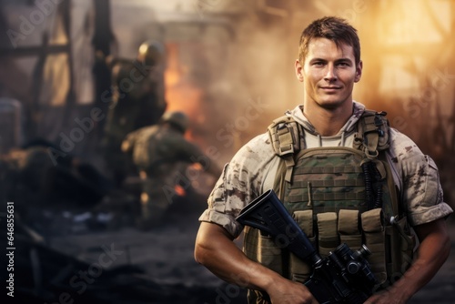 Caucasian Male Soldier Background Scene Stylish Generative AI
