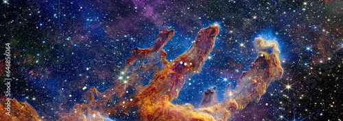 Space background with red nebula and stars. Elements of this image furnished by NASA.