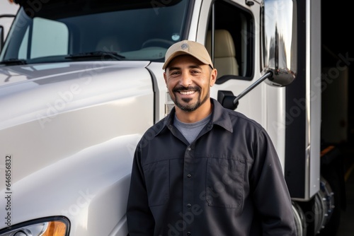 Caucasian Male Truck Driver Backdrop Strong Generative AI