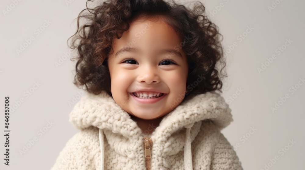 Cheerful little Asian boy in studio setting, dressed in neutral tones, grinning at the camera. Generative AI Cheerful little Asian boy in studio setting, dressed in neutral tones, grinning at the camera. Generative AI
